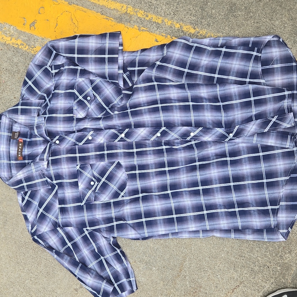 Roper Pearl Snap Short Sleeve Men's Blue Plaid Shirt 2xl